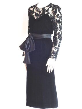 Gorgeous French Dress Of Velvet, Silk & Spider Web Net Lace - France